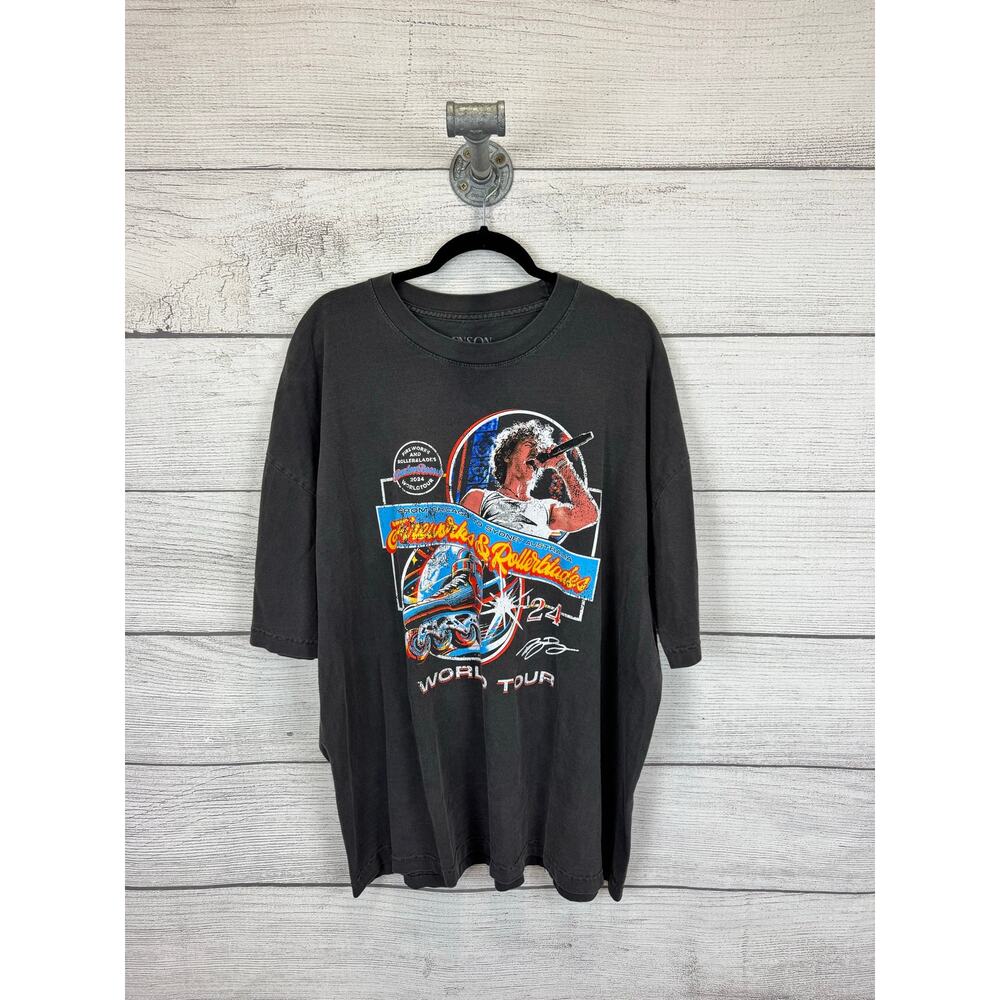 Benson Boone Unisex Gray Fireworks & Rollerblades Tour Graphic Tee Size XXL